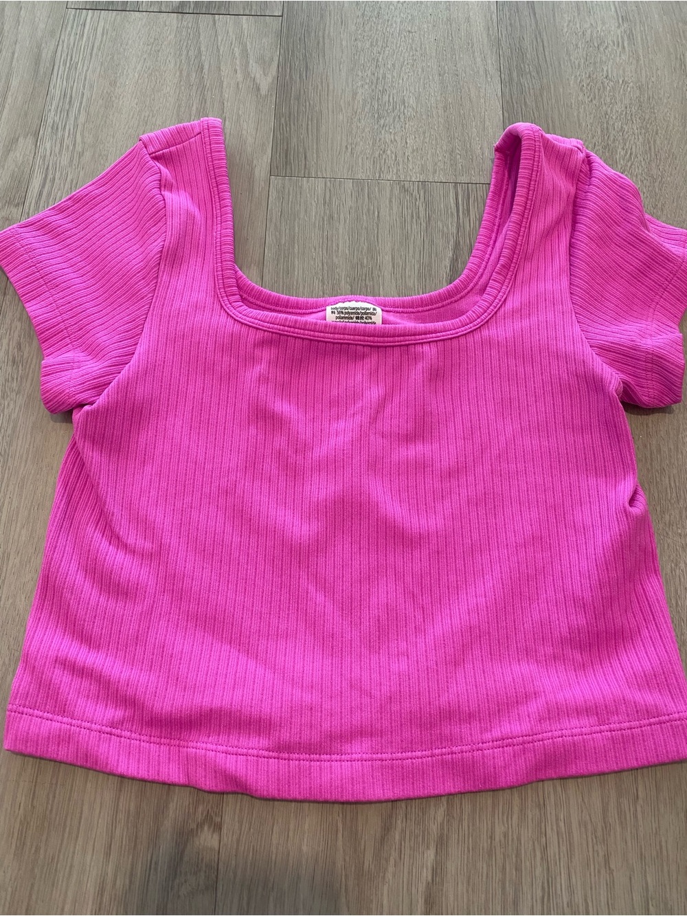 PINK Victoria's Secret Hot Pink Ribbed Scoop Neck Crop Top